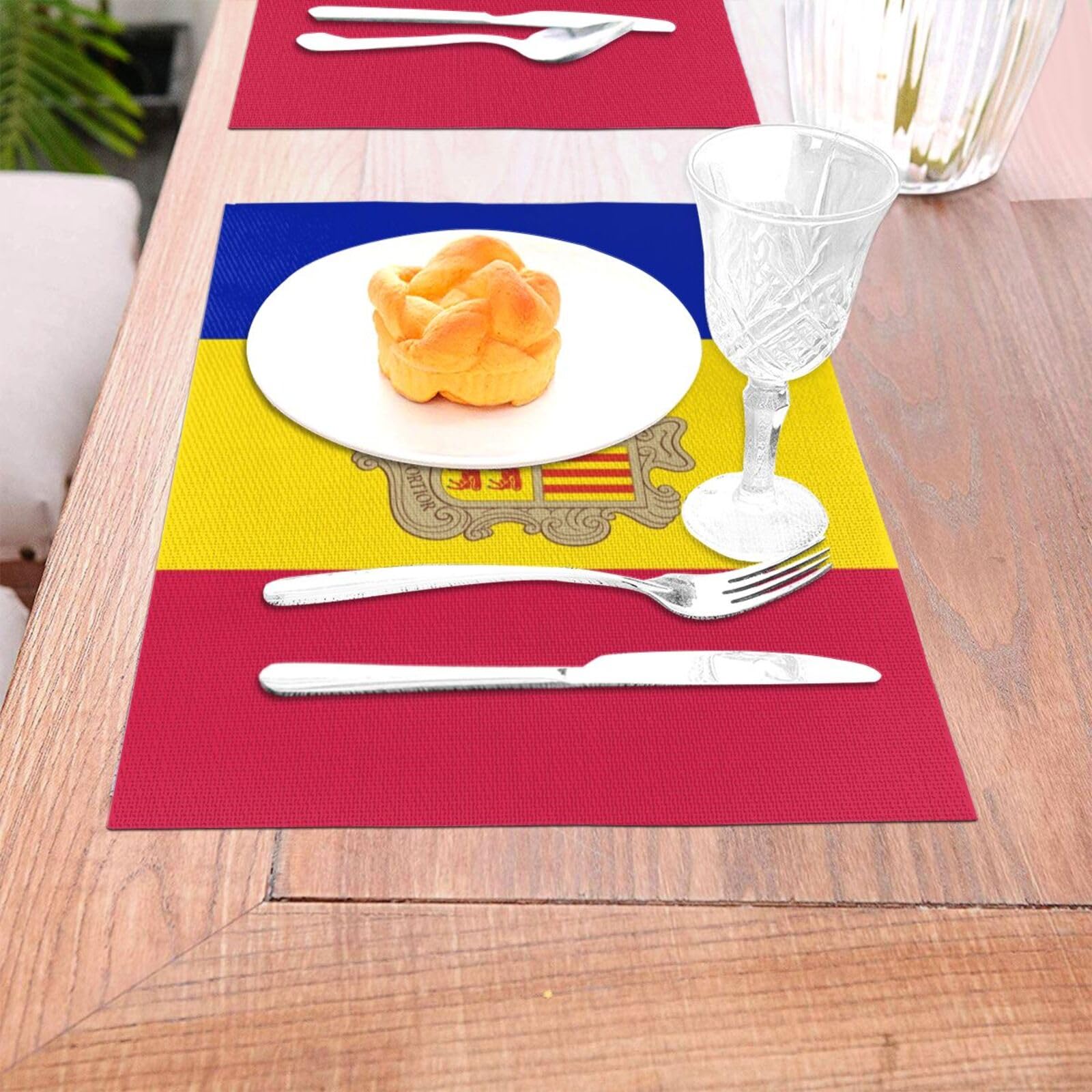 Juego De 10 Manteles Individuales De PVC Lavables Resistentes Al Calor Y Antideslizantes con Estampado De La Bandera De Andorra para Cocina Comedor Y Restaurante (45X30Cm)