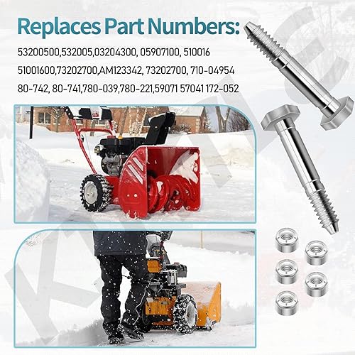 Miniatura 4 de Mowerhub 53200500 - Pasadores de cizalla con tuercas (1-916" x 14") compatibles con Ariens AM123342, 532005, 53200500, 510016, 51001600, compatible