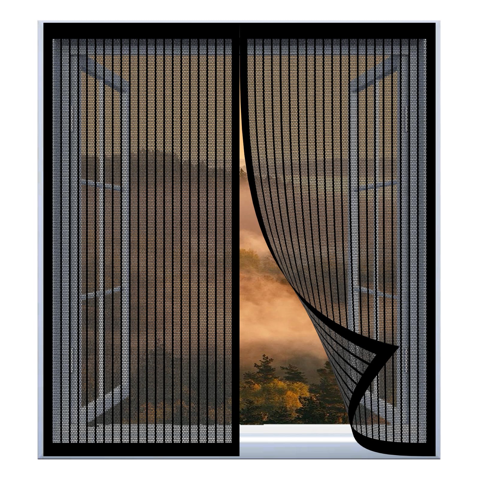 Yuanwan Black Magnetic Fly Screen Window Curtain 77 X 123 Cm Easy Installation No Drilling Or Screwing Reinforced Mesh Curtain Entry Door Mesh For Windows Nets To Keep Bugs Out,