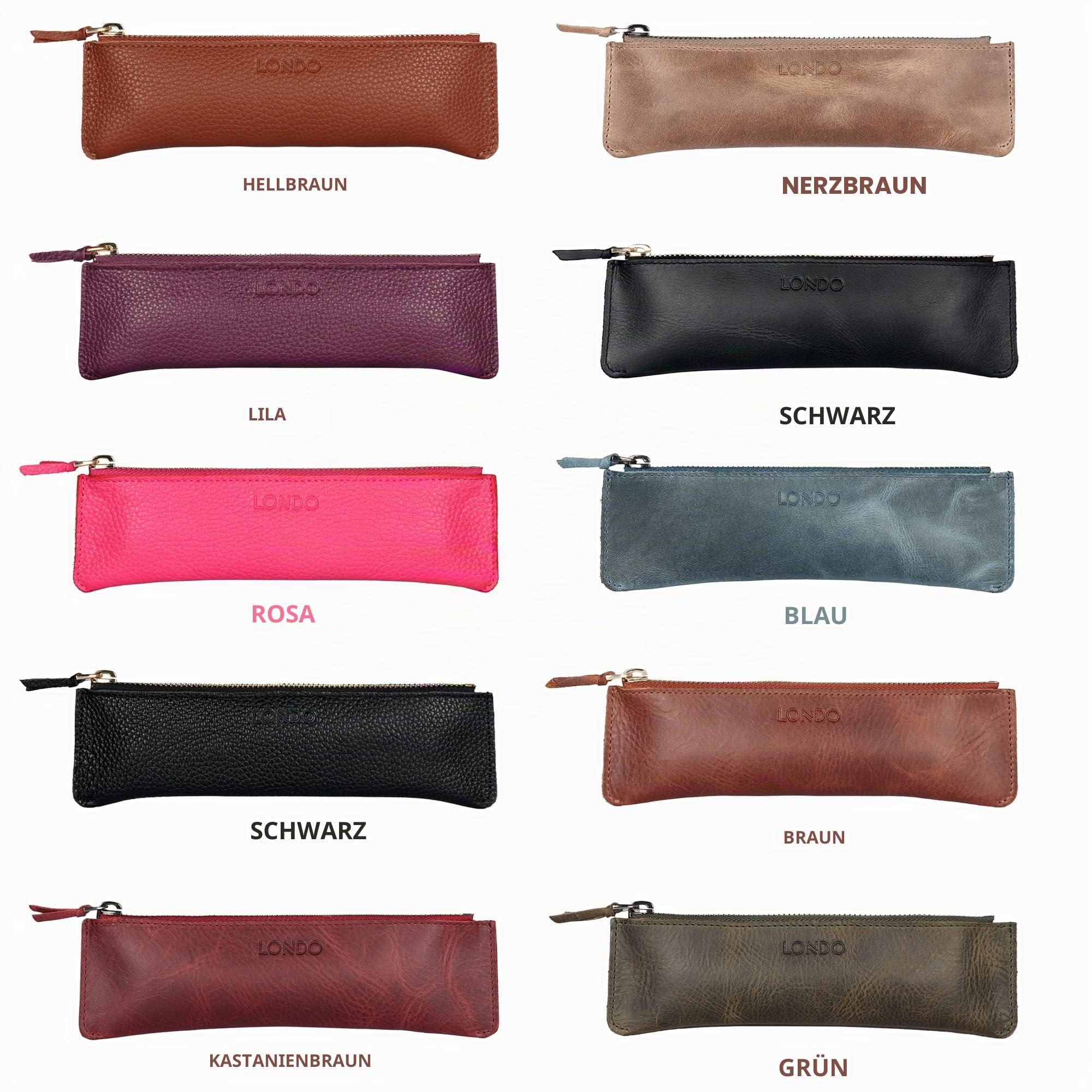 Londo Echtleder Federmäppchen mit Reißverschluss – Elegantes Bleistift Etui, Multifunktionales Schlampermäppchen und Stiftetasche für Büro, Reise & Alltag