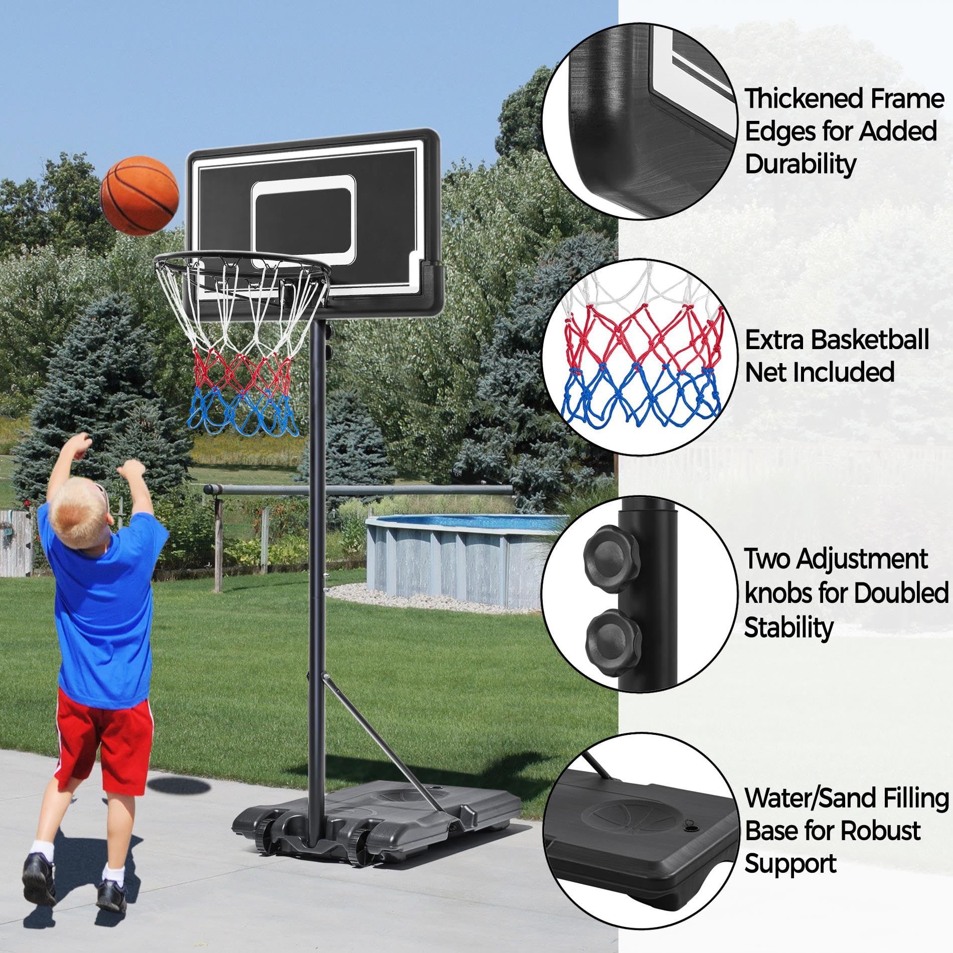 Yaheetech Canestro Basket Esterno Interno Camera Portatile con Colonna Tabellone Canestro Altezza Regolabile