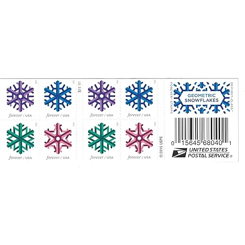 USPS Geometric Snowflakes Forever Stamps, Book of 20