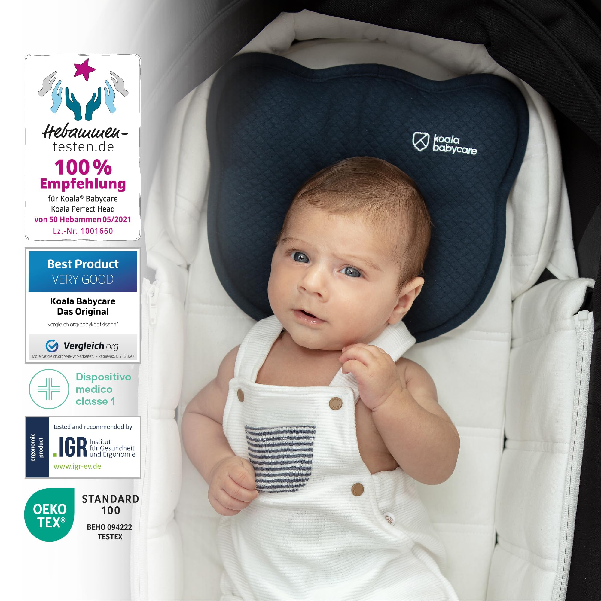 Koala Babycare Cuscino Neonato Plagiocefalia Sfoderabile (con due Federe) per aiutare a prevenire e trattare la Testa Piatta in Memory Foam