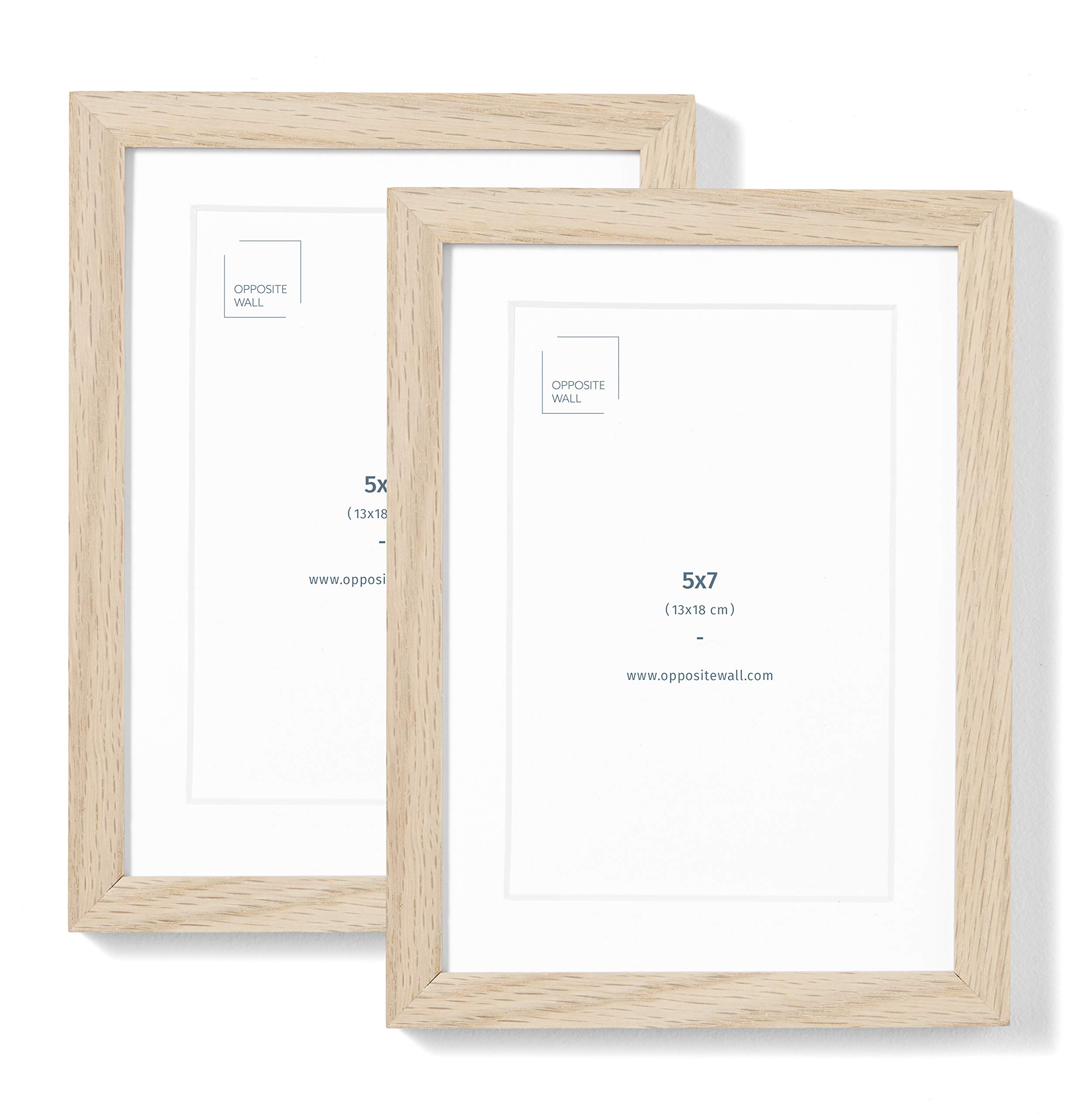 Opposite WallSet of 2-5x7 in - Natural Solid Oak Wood Picture Frames with Mat - Wall Hanging & Tabletop Photo Frame - Pictures Display 4x6 with Mat, 5x7 without - Office, Gallery & Home Decor