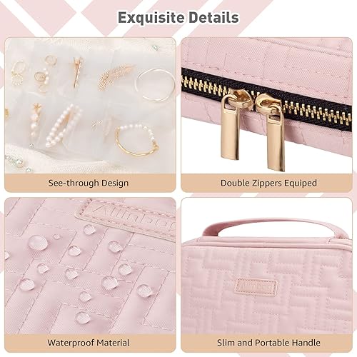 Miniatura 5 de Allinbag Bolsa organizadora de joyas de viaje con 5 páginas grandes transparentes y 10 rejillas, organizador de collares de viaje transparente y