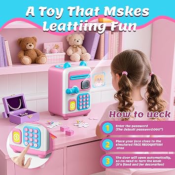 Upgraded Piggy Bank, Face ID Password Unlocking Electronic Kids Bank ATM Security Unlocking Cash Coin Bank Toys Gifts for Kids, Coin Bank for 3 4 5 6 7 8 9 10 11 12 Year Old Girls Boys
