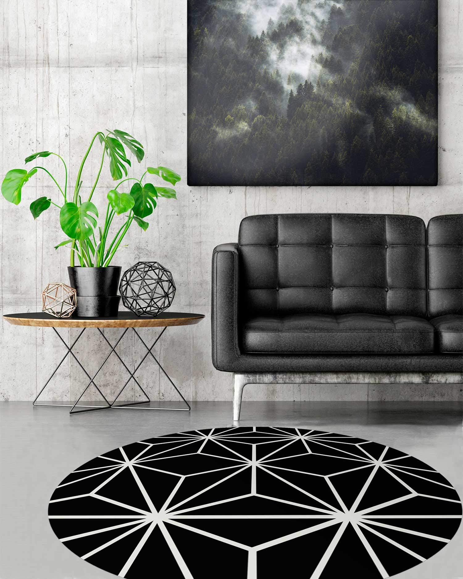Panorama Alfombra Vinílica Cocina Baño - Modelo Redonda Líneas Estrellas Negro 100x100 cm - Varios tamaños - Decoración Hogar
