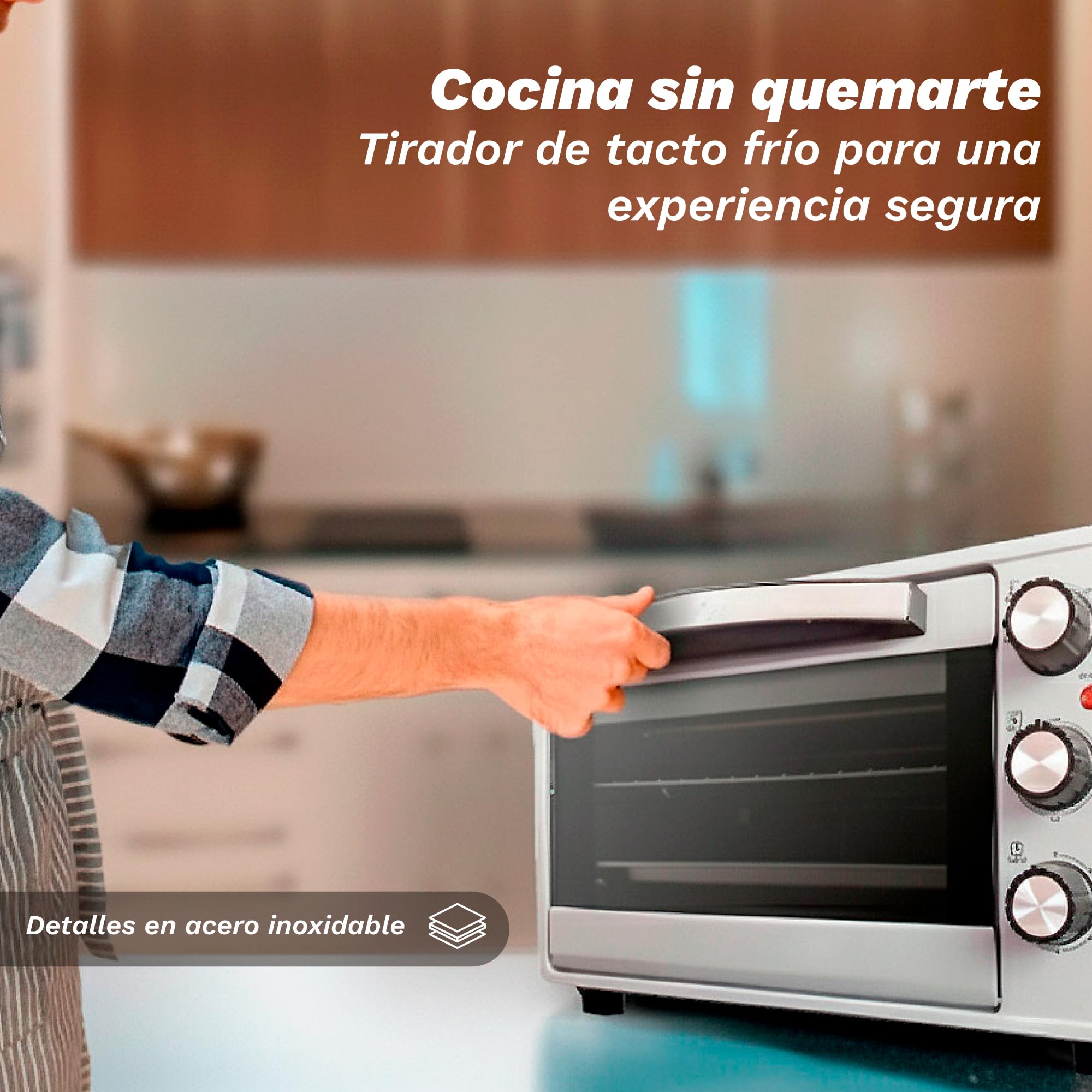 Horno eléctrico multifunción de sobremesa de 28L a 63L con ventilación convección y 3 funciones de calor. Selector de temperatura hasta 230ºC. Temporizador hasta 60 min - de 1600W a 2300W