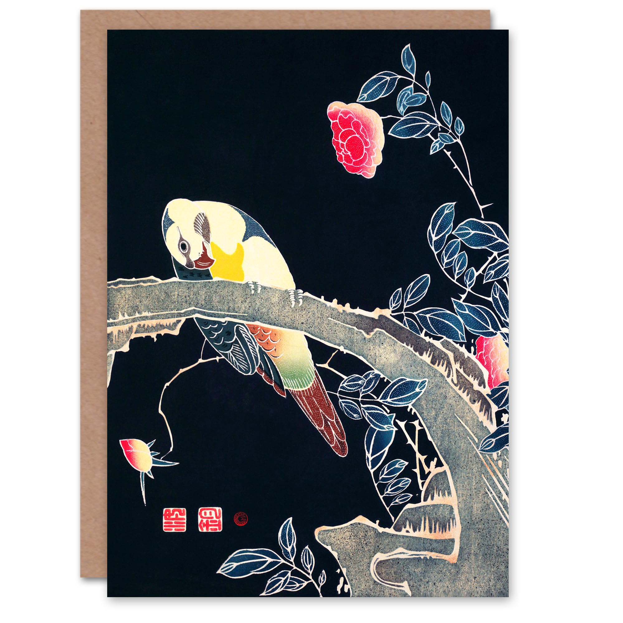 Artery8 Ito Jakuchu Art Card Parrot on Rose Flower Bush Japanese