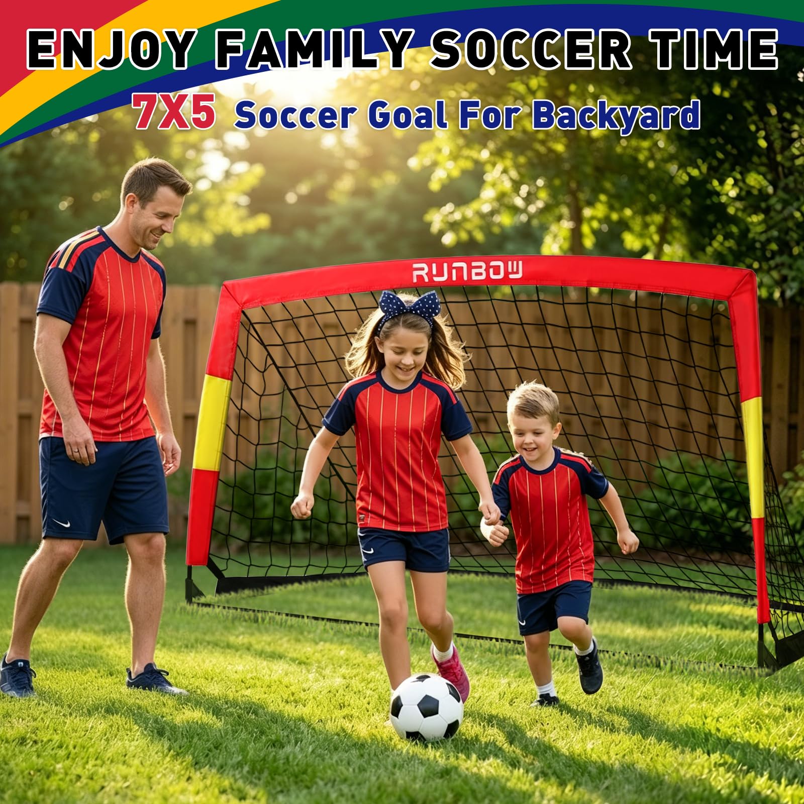 Porta da calcio per bambini per cortile, design con elementi della Coppa del Mondo, rete da calcio pieghevole portatile per bambini, con borsa per il trasporto, uso divertente per allenamento al