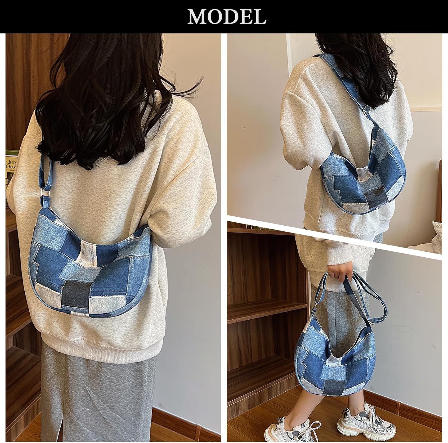 Denim Purse Trendy Jean Purses for Women Denim Hobo Bag Y2K Shoulder Bags Handbag - Image 2