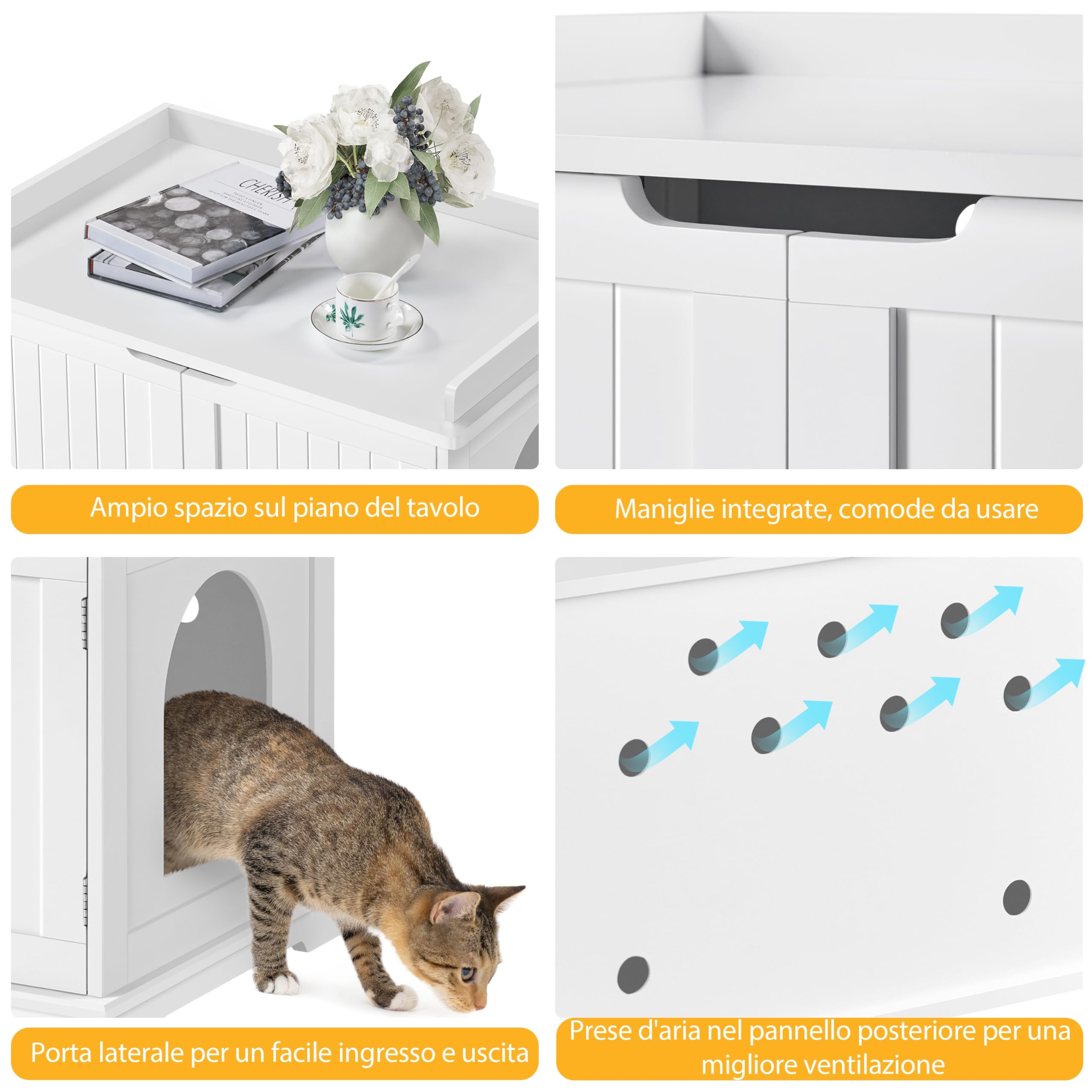 Yaheetech Mobile Lettiera per Gatti in Legno Casette per Gatti Mobiletto per Animali a 2 Ante Armadietto Nido Laterale Multiuso Grande con Divisiore Cuccia per Gatto 75,5 x 51 x 53 cm