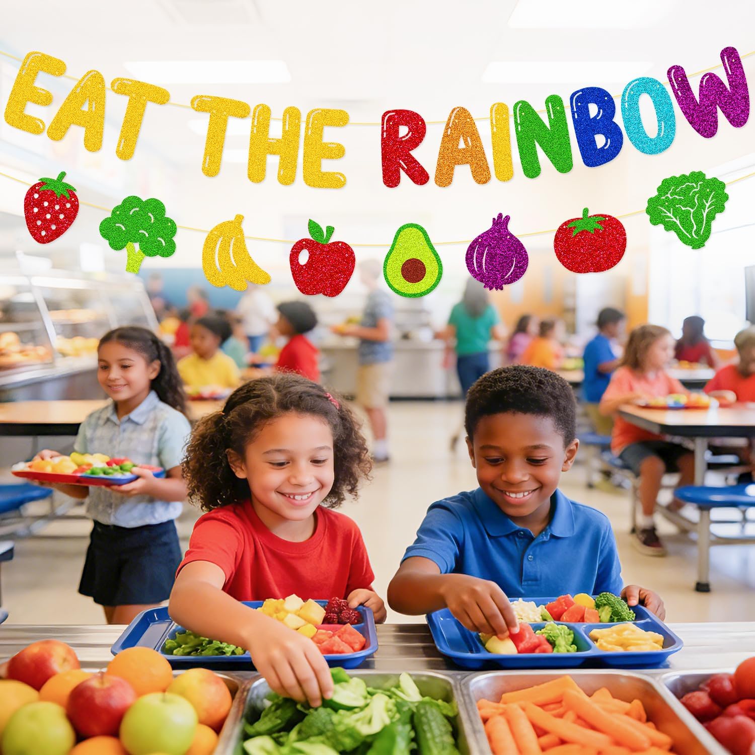 Eat The Rainbow Banner Nutrition Month Decoration for School Classroom Student Children Healthy Eating Motivation Party Supplies