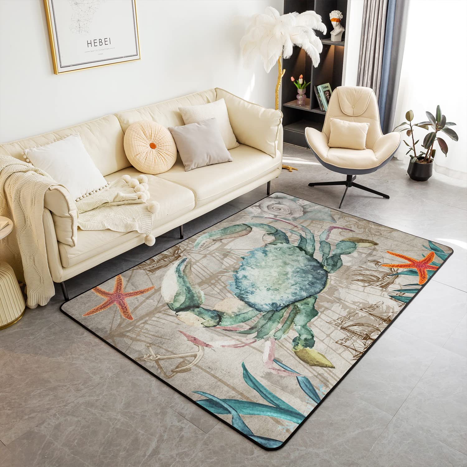 jejeloiu Crab Rugs for Living Room Bedroom Indoor Rug Mats,Ocean Starfish Front Rug Durable Non-Slip Backing Mat Sea Creatures Entrance Rug Inside Floor Mats Machine Washable