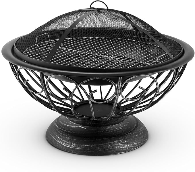 blumfeldt Brasero - Brasero de Jardin, Foyer Large de 75 cm de diamètre, Grille généreuse de 60 cm pour Le Barbecue, coupole en métal Bruni, sécurité grâce au Grillage en métal, Stil: Tulip, Noir