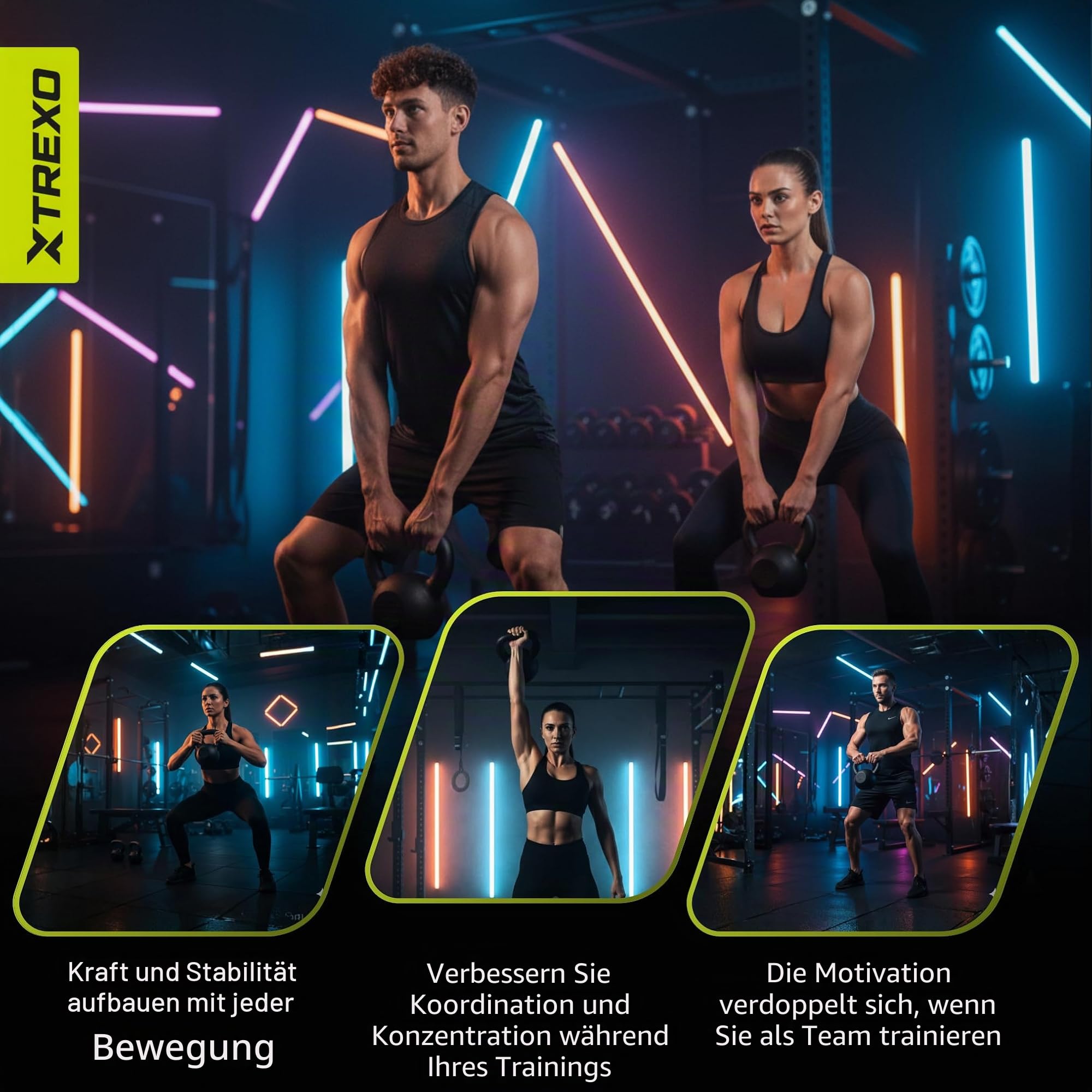 XTREXO Kettlebell Gusseisen, Kugelhantel Guss mit Flachem Boden, Pulverbeschichteter Griff, Schwunghantel für Krafttraining CrossFit Home Gym (8 kg)