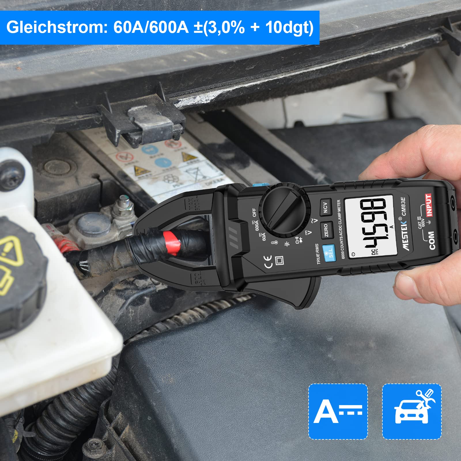 Pinza Amperimetrica Multimetro MESTEK Polimetro Digital Profesional Clamp Meter AC DC Corriente Voltaje CA/CC T-RMS Amperímetro Autorango Resistencia/Frecuencia/Temperatura Bateria NCV VFC 6000Cuentas