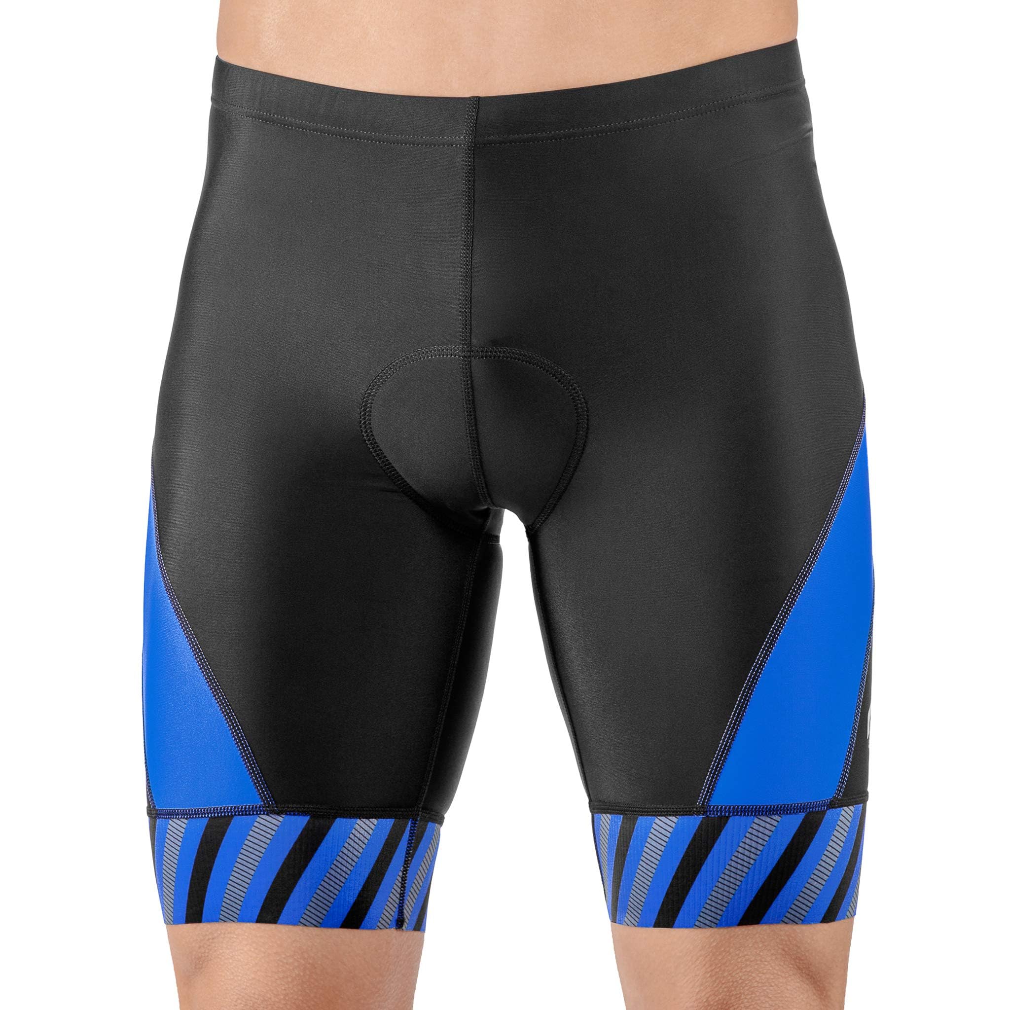 SLS3 szorty triathlonowe dla mężczyzn - męskie spodenki trójwymiarowe męskie - męskie krótkie spodenki FX Z - 1 kieszeń krótka- świetna trwałość i dopasowanie - zaprojektowane przez sportowców (czarne/niebieskie paski, średnie)