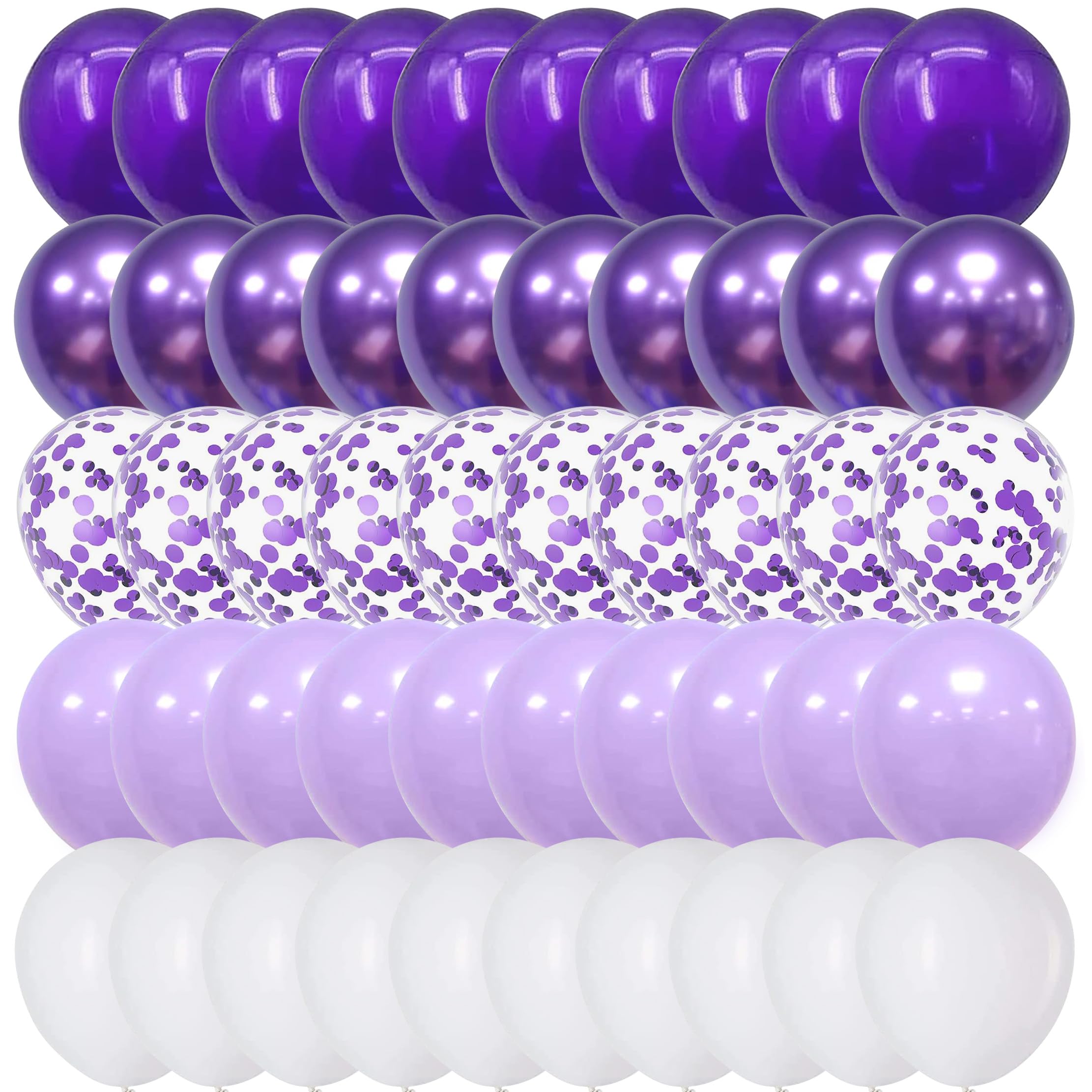 Balloon Purple and White, 60 Packs 12 Inch Dark Purple Light Purple Metallic Chrome Purple Confetti Balloons Set for Halloween Birthday Graduation Bridal Shower Wedding Party Decorations