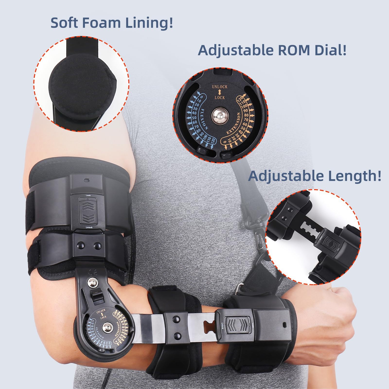 Regulowana Orteza Łokcia Pooperacyjna Orteza Łokcia Na Zawiasach Z Zawiesiem Orteza Rekonwalescencji Ramienia Po Operacji (Color : Left arm)