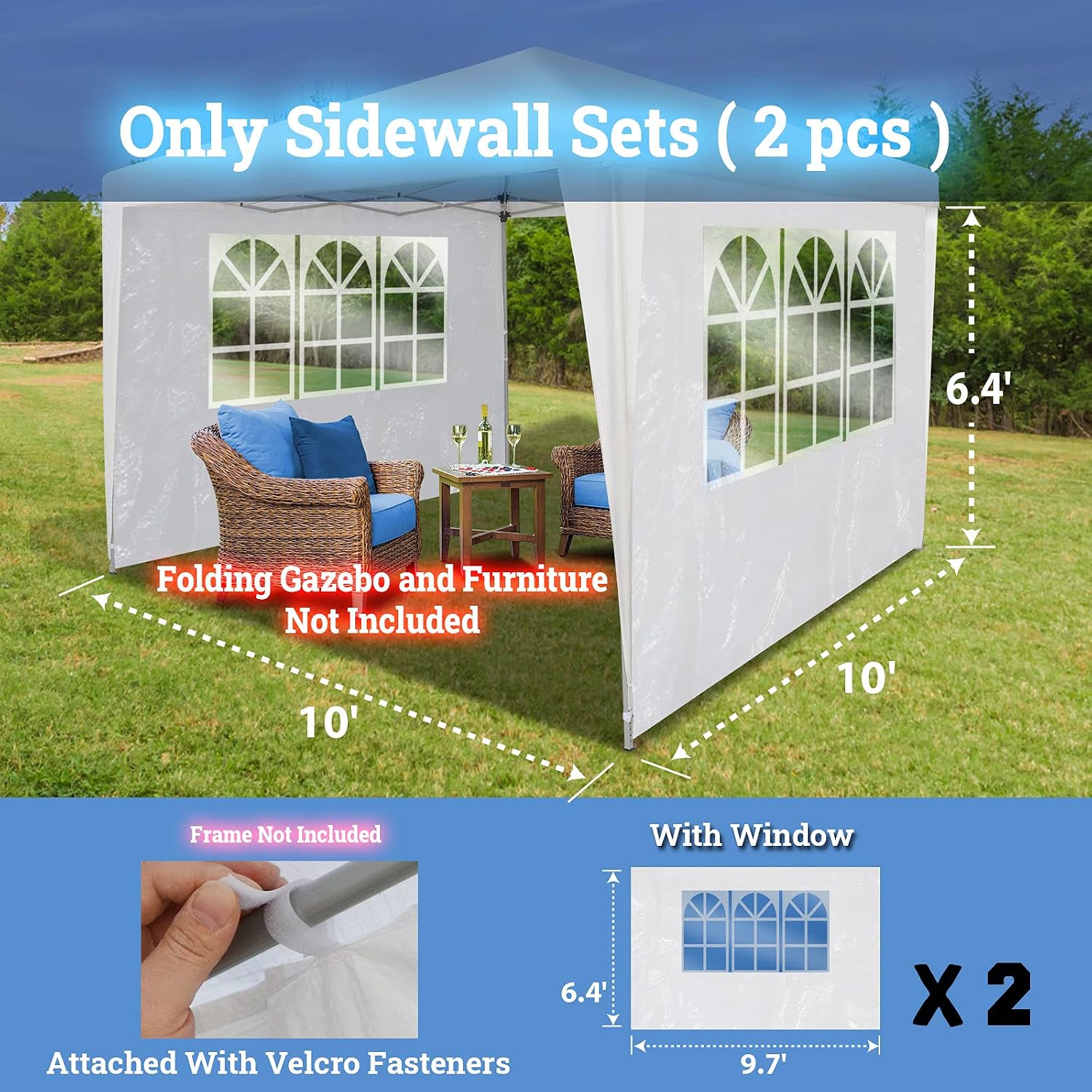 BenefitUSA 2 Pieces of 9.7'X6.4' Sidewalls with Windows and Velcro Fasteners for Tent Outdoor Pop Up Canopy Gazebo Marquee