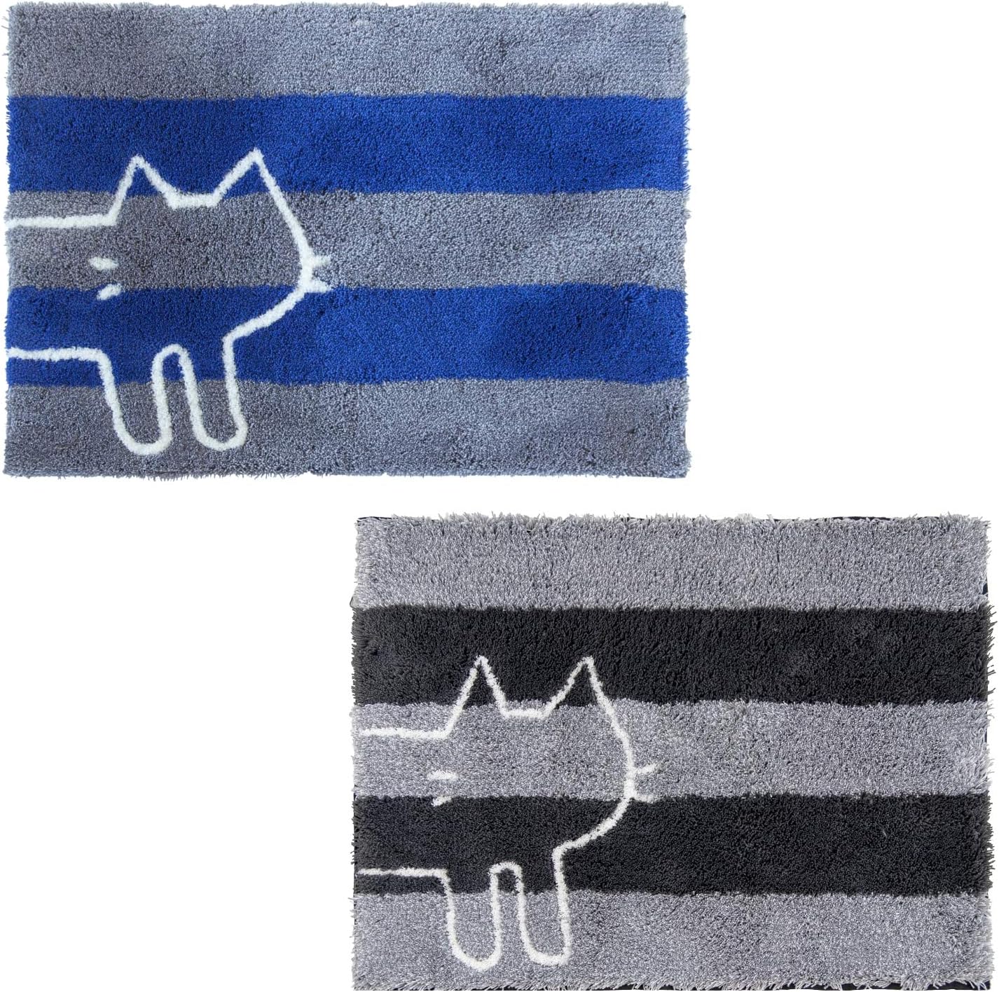 【セット買い】オカ(OKA) 乾度良好 うちねこ バスマット 約45&times;60cm ２点セット（ブルー＋グレー）