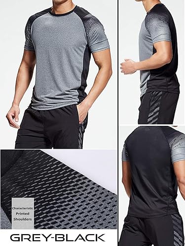 Vista 3 de Paquete de 5 camisetas de manga corta, con cuello redondo y de secado rápido para hombre, camisetas deportivas para correr, entrenar o ir al gimnasio
