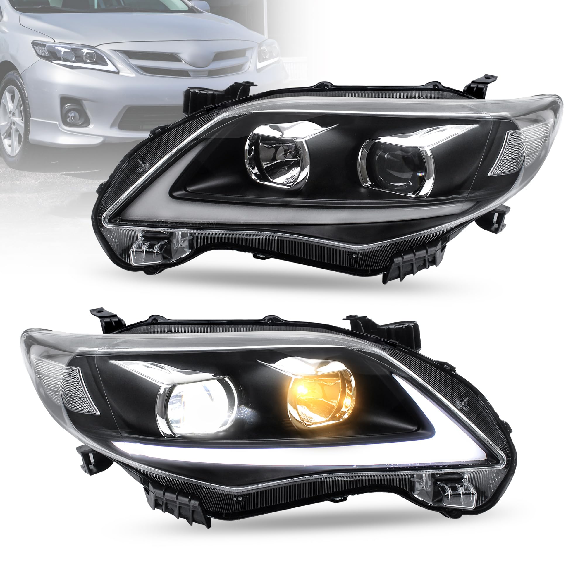 VLAND Headlight for Corolla 2011 2012 2013, Front Lights Assembly for Corolla with Clear lens, Bulb Type: D2S / D2H (Not Included)