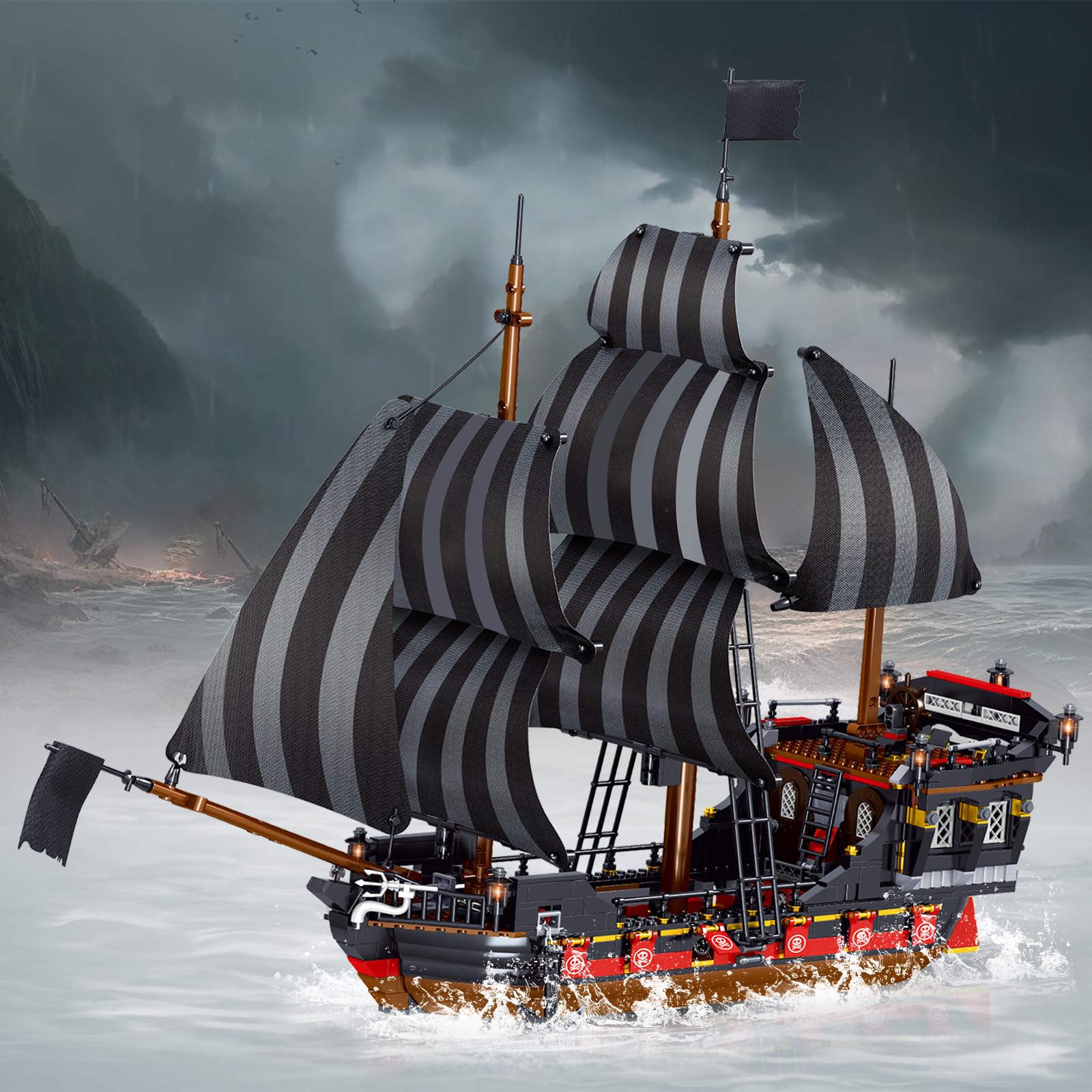 Juguete de Bloques, Modelo de Barco Pirata de Tamaño Estándar, Juego Creativo Construcción y Ensamblaje de Barcos, para Adultos, Adolescentes y Niños de 8+ años, 968 Piezas