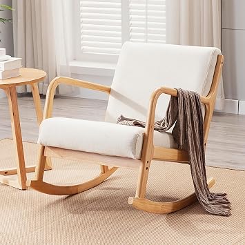 Rocking Chair 1 Seater Relax Chair Lounge Chair Sofa Chair Modern Rocking Chair Solid Wood Rocking Chair Size66X82.5X71CM Rocking Chair Outdoor/Indoor Leisure Sofa for Nursery Bedroom Living Room
