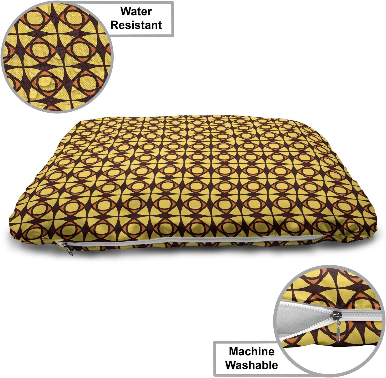 review Lunarable Vintage Pet Bed, Retro Abstract Geometric 70's Circles Art Warm Tones Illustration, Chew Resistant Pad for Dogs and Cats Cushion with Removable Cover, 24