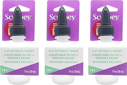 Polyform Sculpey Clay Suavizante y diluyente de 1 onza (paquete de 3) con tapa giratoria para un control de flujo preciso para arcilla