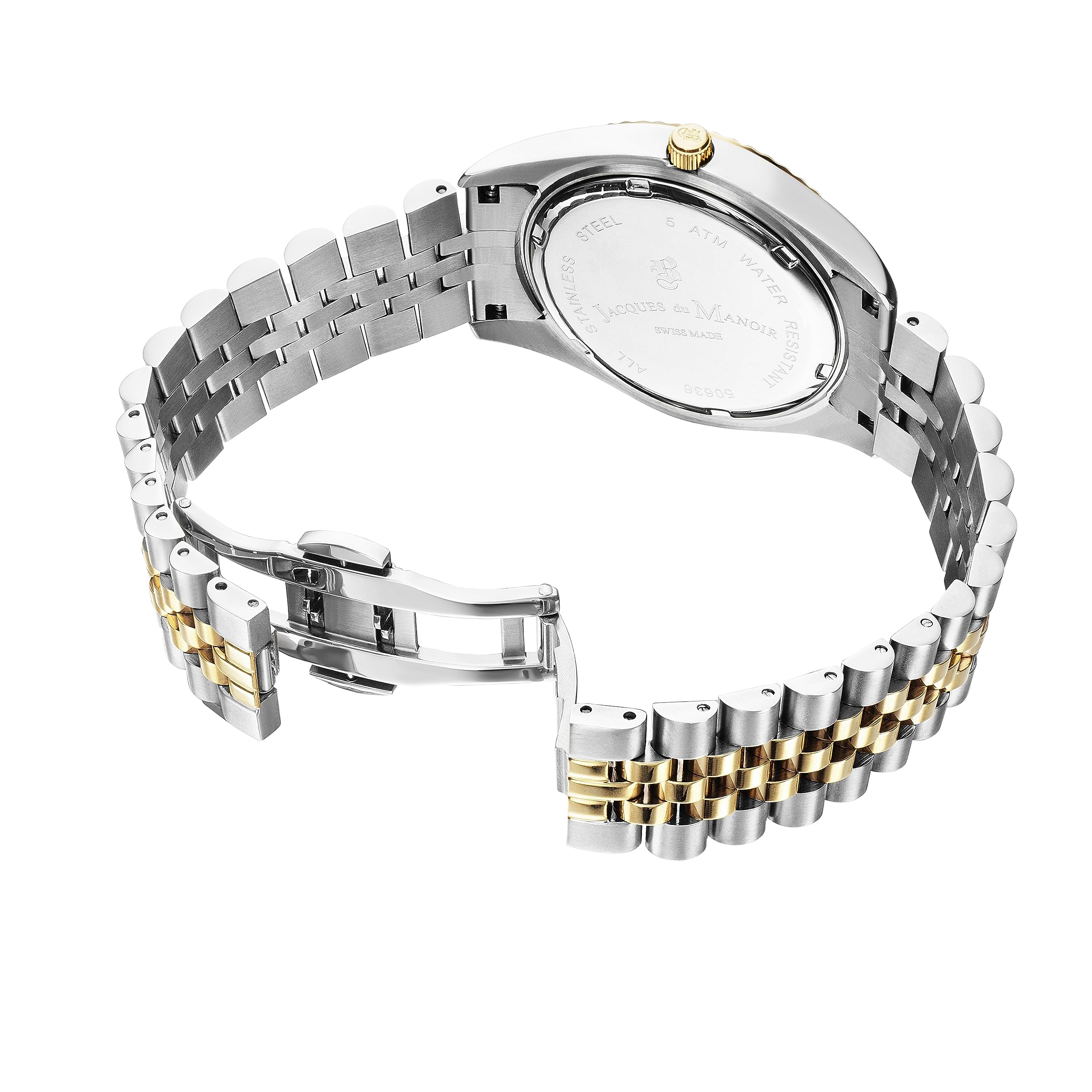 Jacques Du Manoir Inspiration damski zegarek na rękę, stal nierdzewna, 34 mm, bransoletka ze stali nierdzewnej, kolor: złoty/srebrny, 5 bar, cyferblat: zielony, kryształy, data, JWN02301