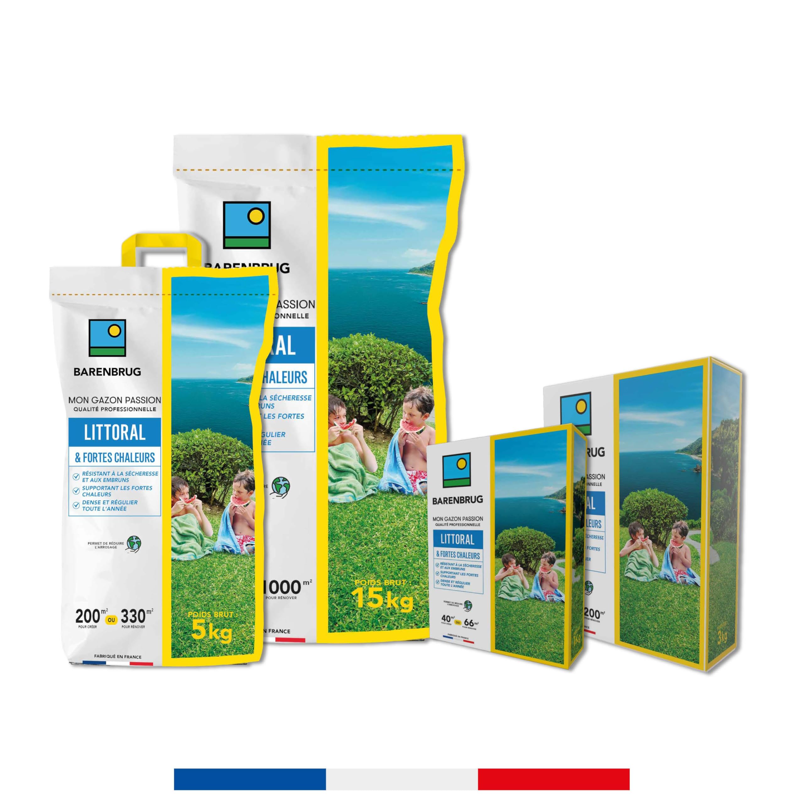 Barenbrug - Césped Litoral y Altas Temperaturas - Resistente a la Sequía y a la Vientos costeros - Soporta Altas Temperaturas - Denso y Uniforme Todo el Año - Fabricado en Francia - 3 Kg