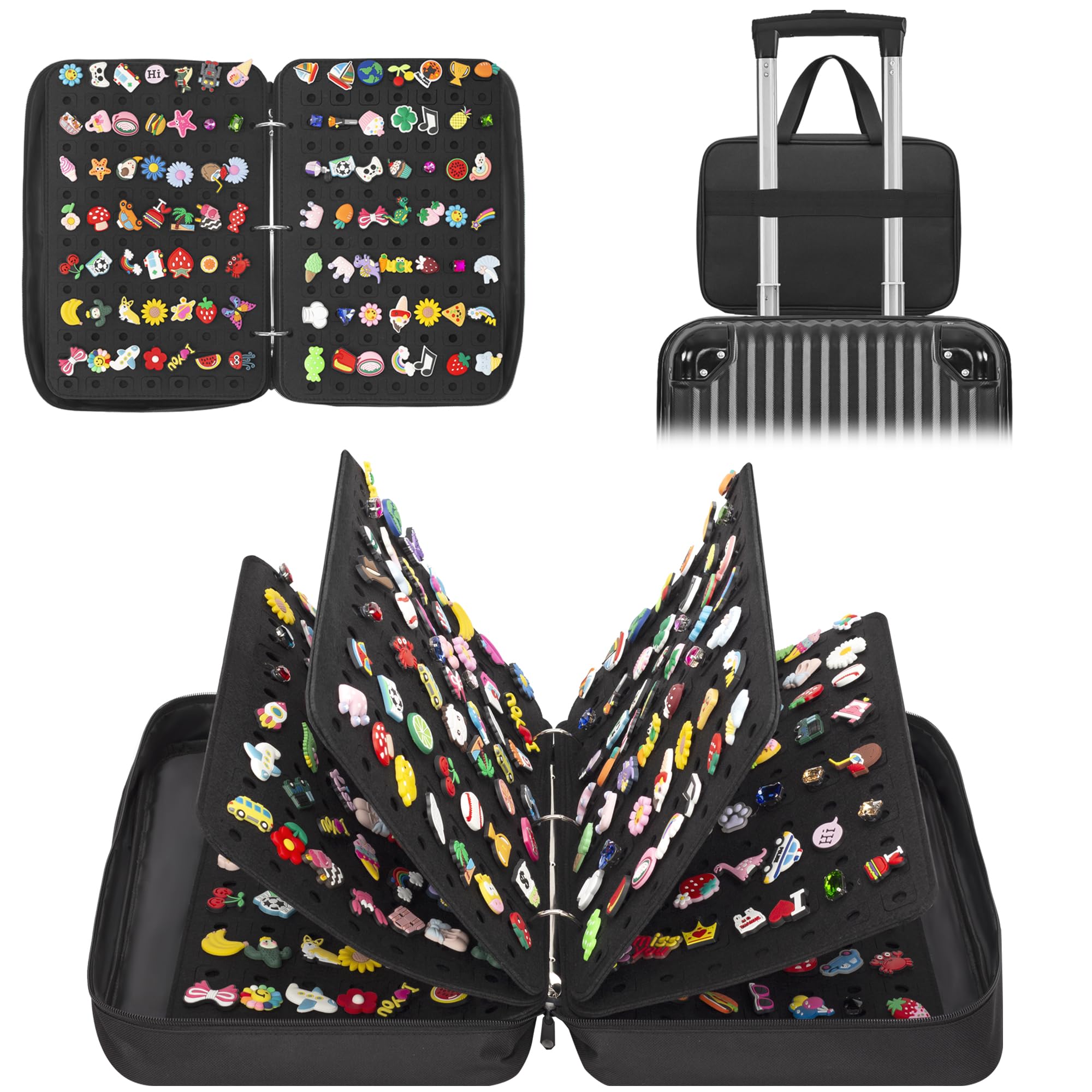 PACMAXI X-Large Shoe Charms Organizer with 588 Holes, Oversized Shoe Charms Display Holder with 6 Pages, Portable Travelling Storage Bag (Shoe Charms