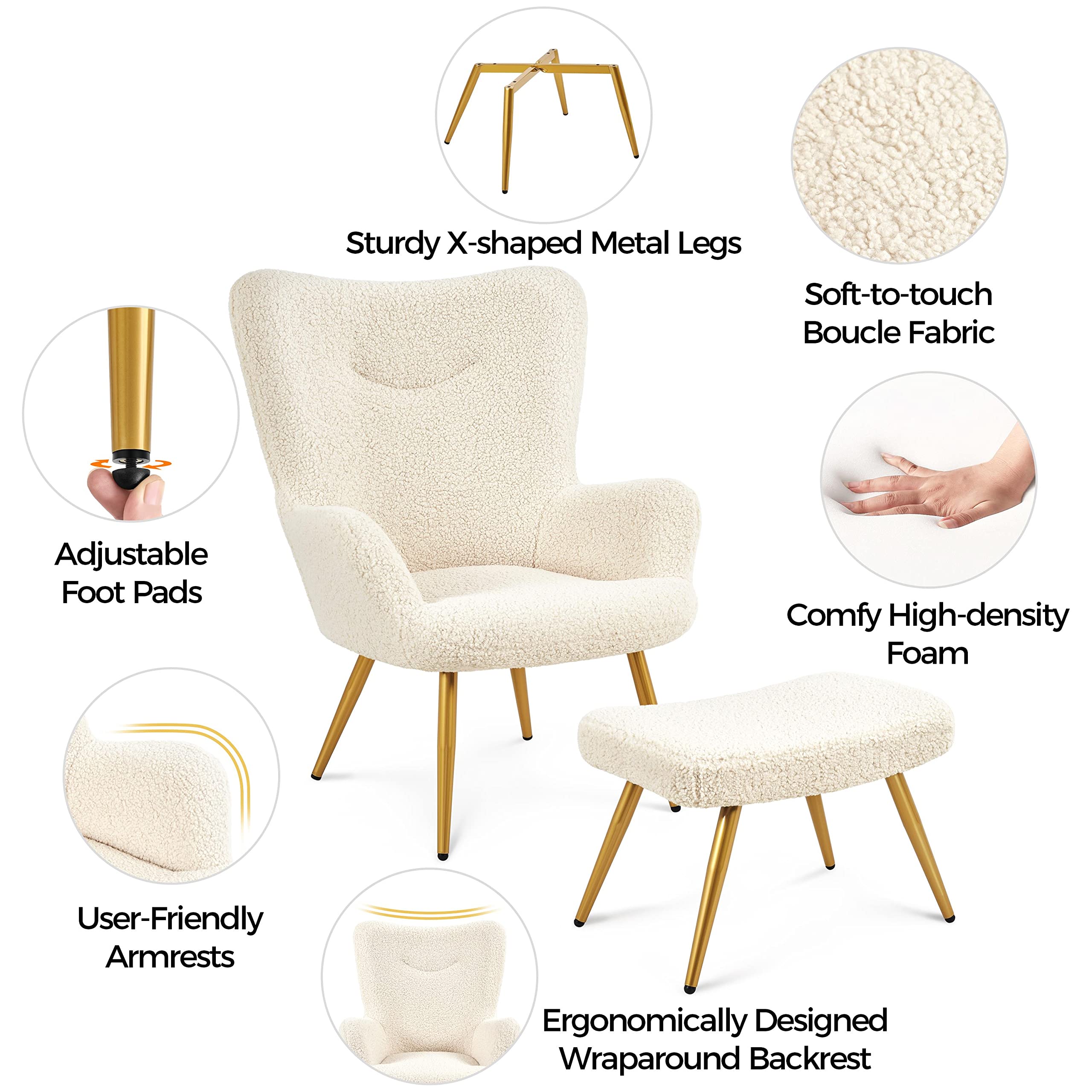 Yaheetech Ohrensessel mit Hocker Polyester-Bezug – Bild 5
