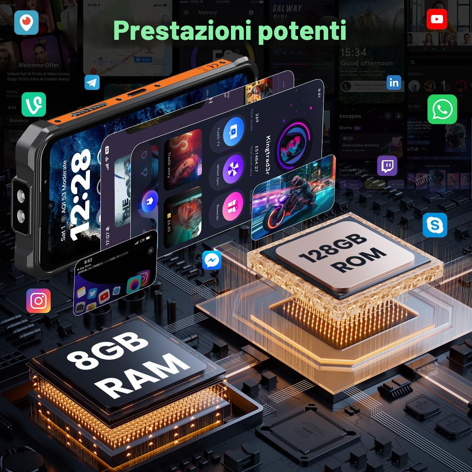 FOSSiBOT F110L Smartphone Rugged 10000mAh, Altoparlante 128dB Telefono indistruttibile, Android 15 12GB+128GB/2TB, Display 6.745” 50MP AI Dual Camera, IP68/69K 4G SIM(2026)