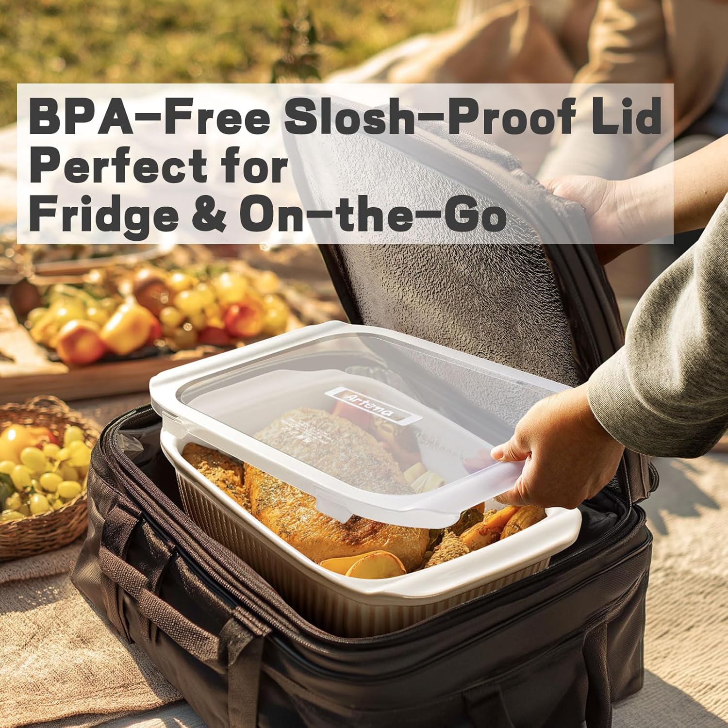 Artena Casserole Dishes For Oven, Ceramic Baking Dish, Large Lasagna Pan With Handles, Baking Pan Casserole Dish, Rectangular Bakeware Deep, White, Set Of 3 (5.1Qt/2.3Qt/1.1Qt) (Baking Dish With Lids) - Image 2