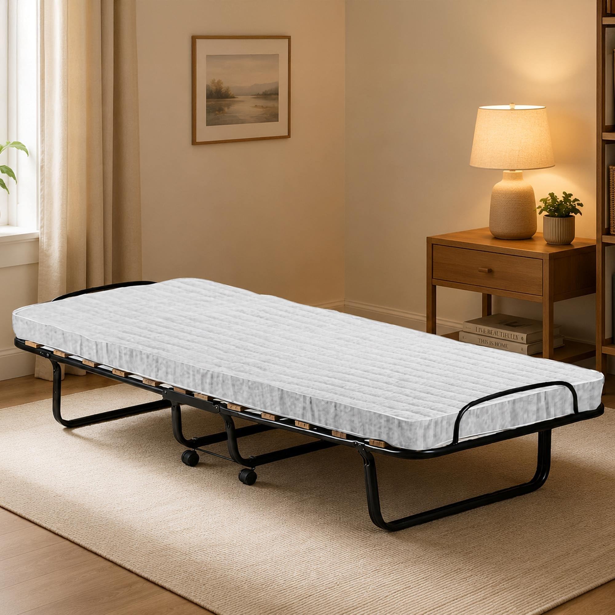 Dmora Talamo Italia Letto Pieghevole Deva, Brandina con Rete 12 doghe, Materasso, Lettino salvaspazio, 100% Made in Italy, 80x190h37 cm, Cover Protettiva Inclusa, Bianco, 190 cm