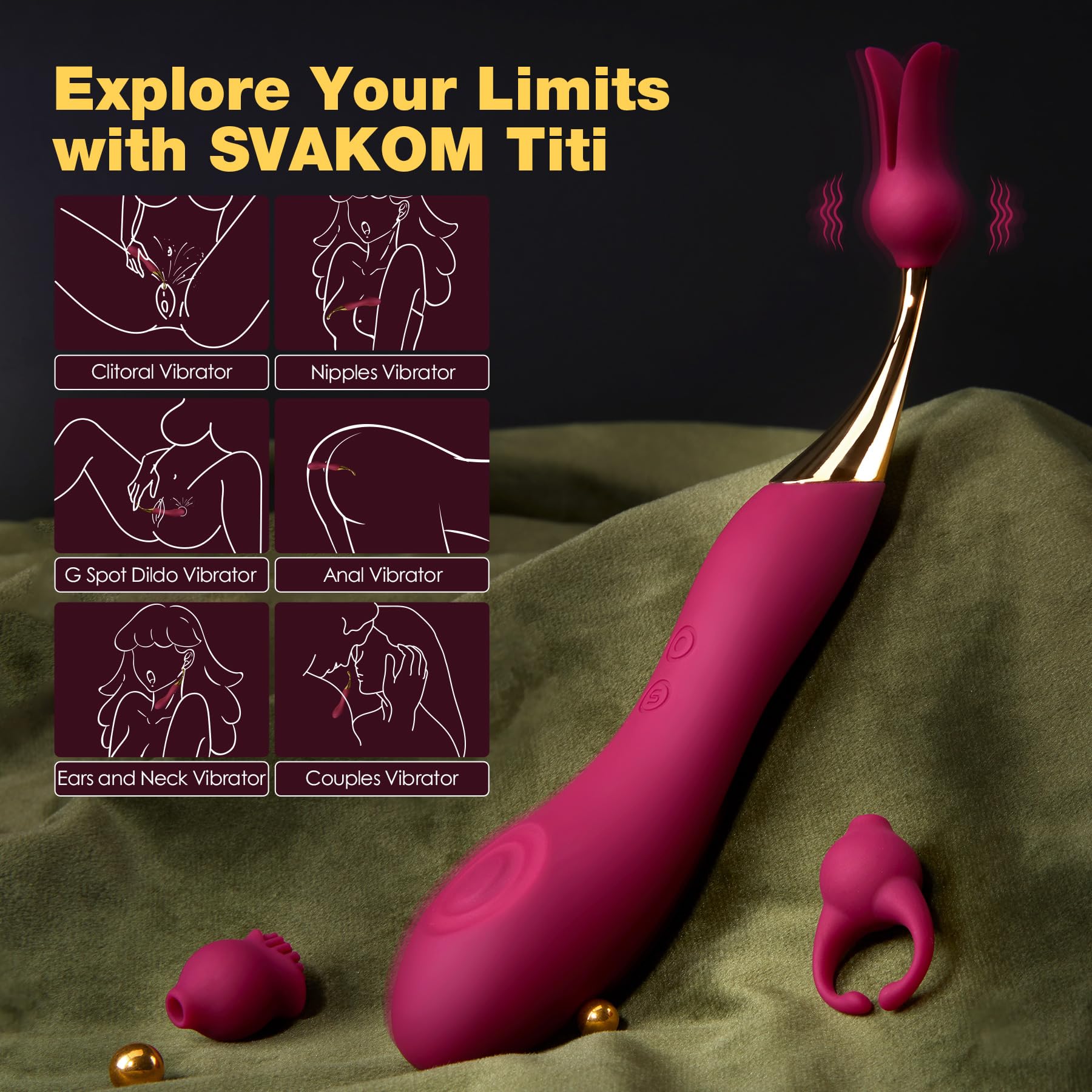 Clitoral Vibrator Sex Toys for Women - SVAKOM Female Squirting Vibrators Clit G-Spot Dildo Nipple Stimulator Anal Vibe - High Frequency Personal Massager Wand Adult Sensory Toy 2 Silicone Heads: Wine