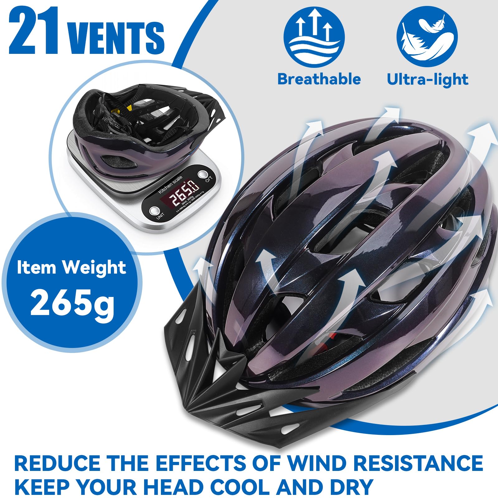 Casque pour Vélo - Réglable de 58 à 62 CM - pour Femmes et Hommes - Route Montagne Noir