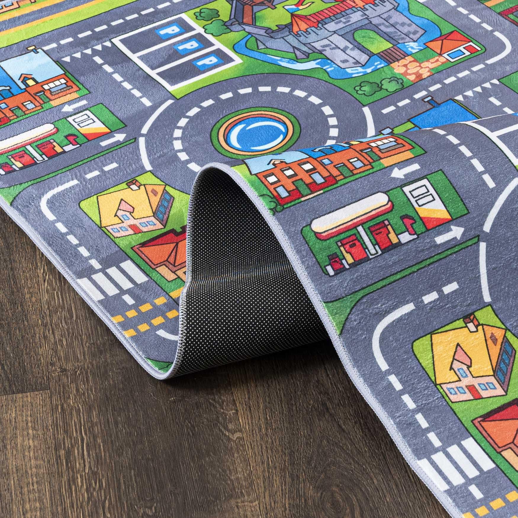 Mazovia Tapis Enfant Chambre d'enfant 80x150cm Anthracite Gris Rues Élégant