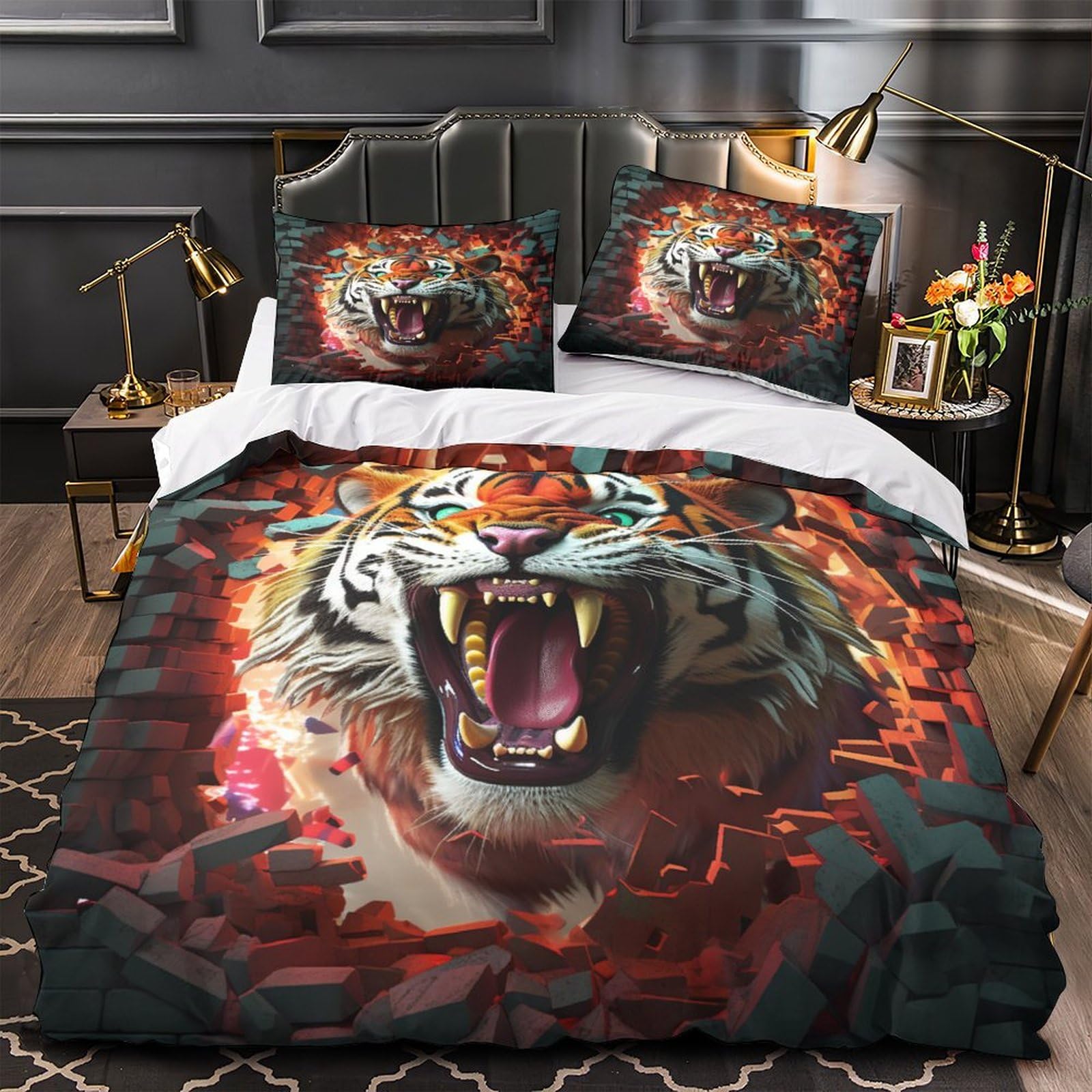 Stampato in 3D tigre Copertina Stampata Microfibra Disegnata Biancheria Da Letto Ipoallergenico Set 3 Pezzi,Double（200x200cm）, Per Adolescenti E Adulti