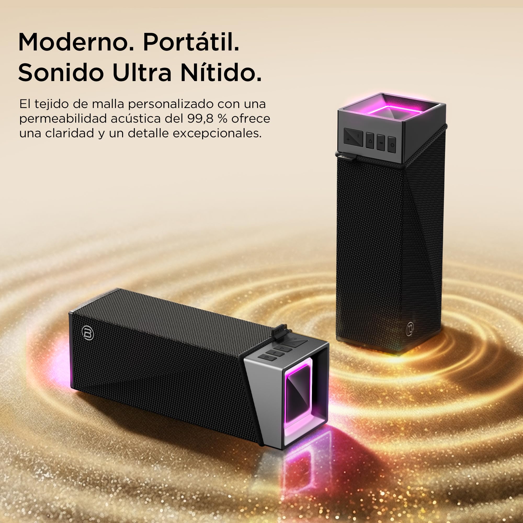 BUGANI Altavoz Bluetooth, caja de música Bluetooth con 5.4, batería de 24 horas, controladores de graves, IPX5 resistente al agua, función manos libres para teléfono, cajas para casa, exterior, jardín
