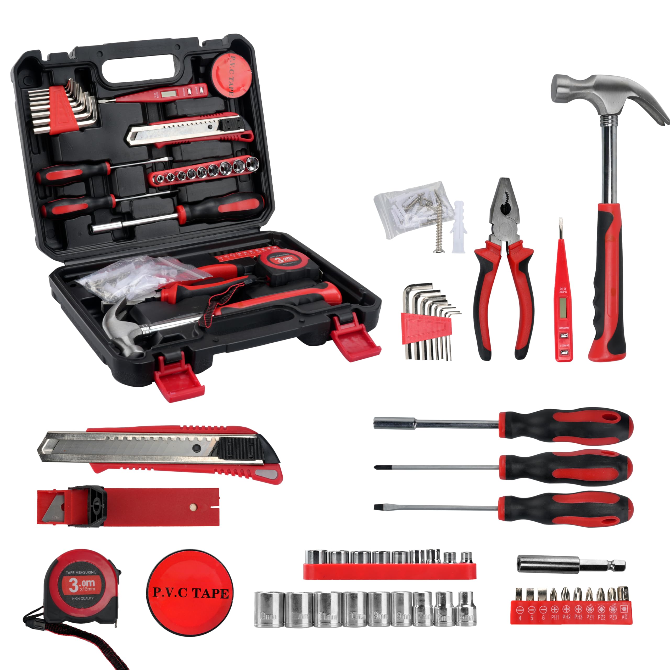 ENON DIY Household Hand Tool Box (83 Pcs) Essential Toolkit with Screwdrivers, Pliers, Wrenches, Hammer, Saw & More for Home, Office, Garage, Bike, Car, Test, Repair & Maintain with Confidence (B0CXPHZZ76) Amazon Price History, Amazon Price Tracker