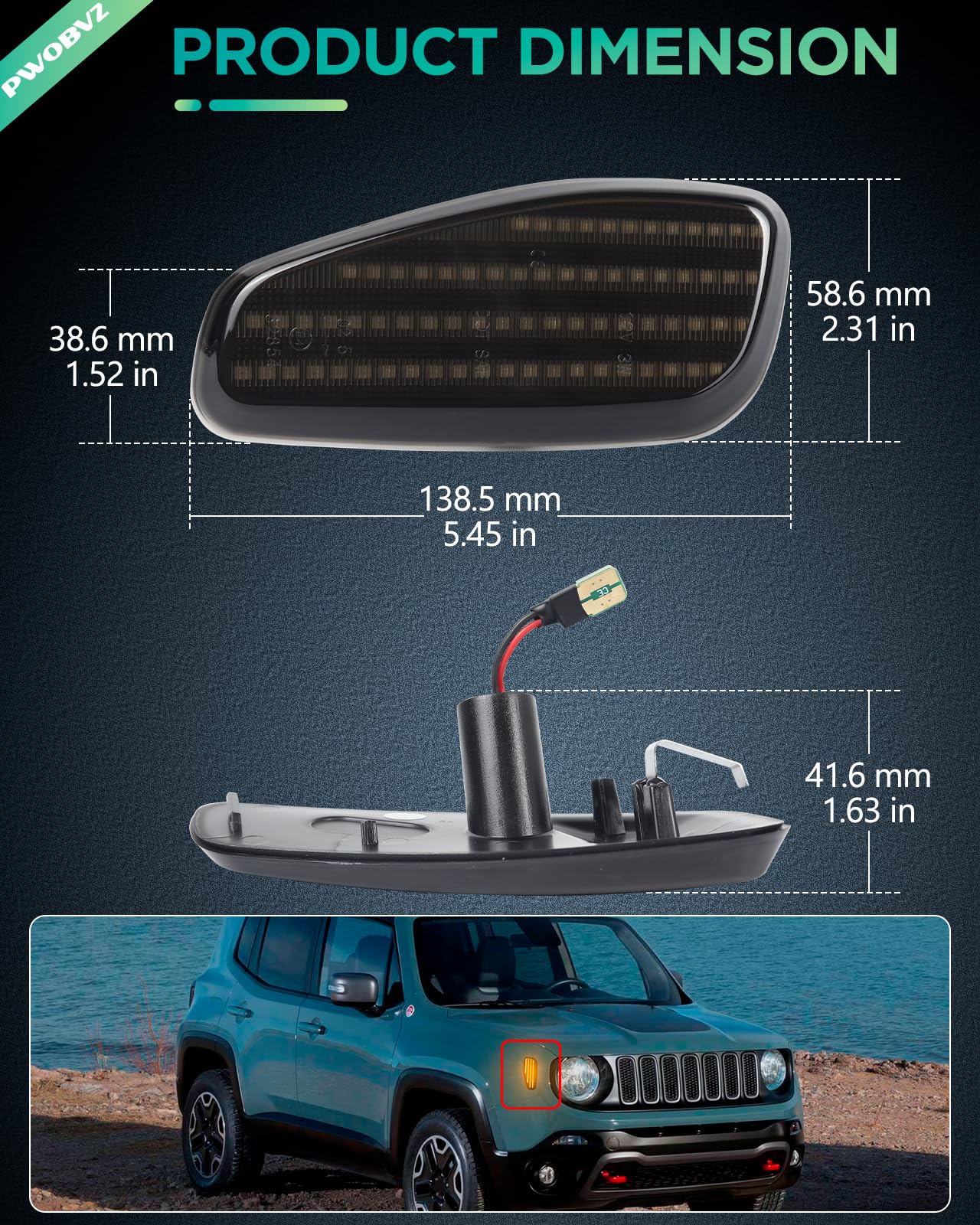 NEWM Smoked Lens LED Front Side Marker Light – For 2015-2021 Jeep Renegade (Pair) - View #2