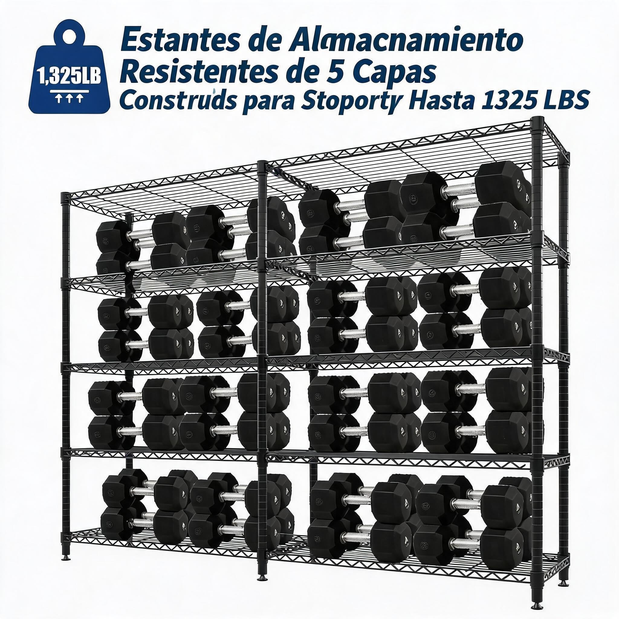 Garvee Estantería Metálica de 5 Niveles de Acero al Carbono, Doble Fila de 40 cm de Fondo, 180x40x180 cm, 100 kg por Nivel y 500 kg Totales, Altura Regulable para Cocina Garaje y Despensa, Negro
