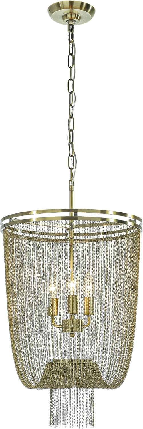 ALOADECOR 3-Light 16" Modern Chainmail Chandelier Farmhouse Metal Chain Tassel Chandelier for Dining Room Living Room (Antique Brass)