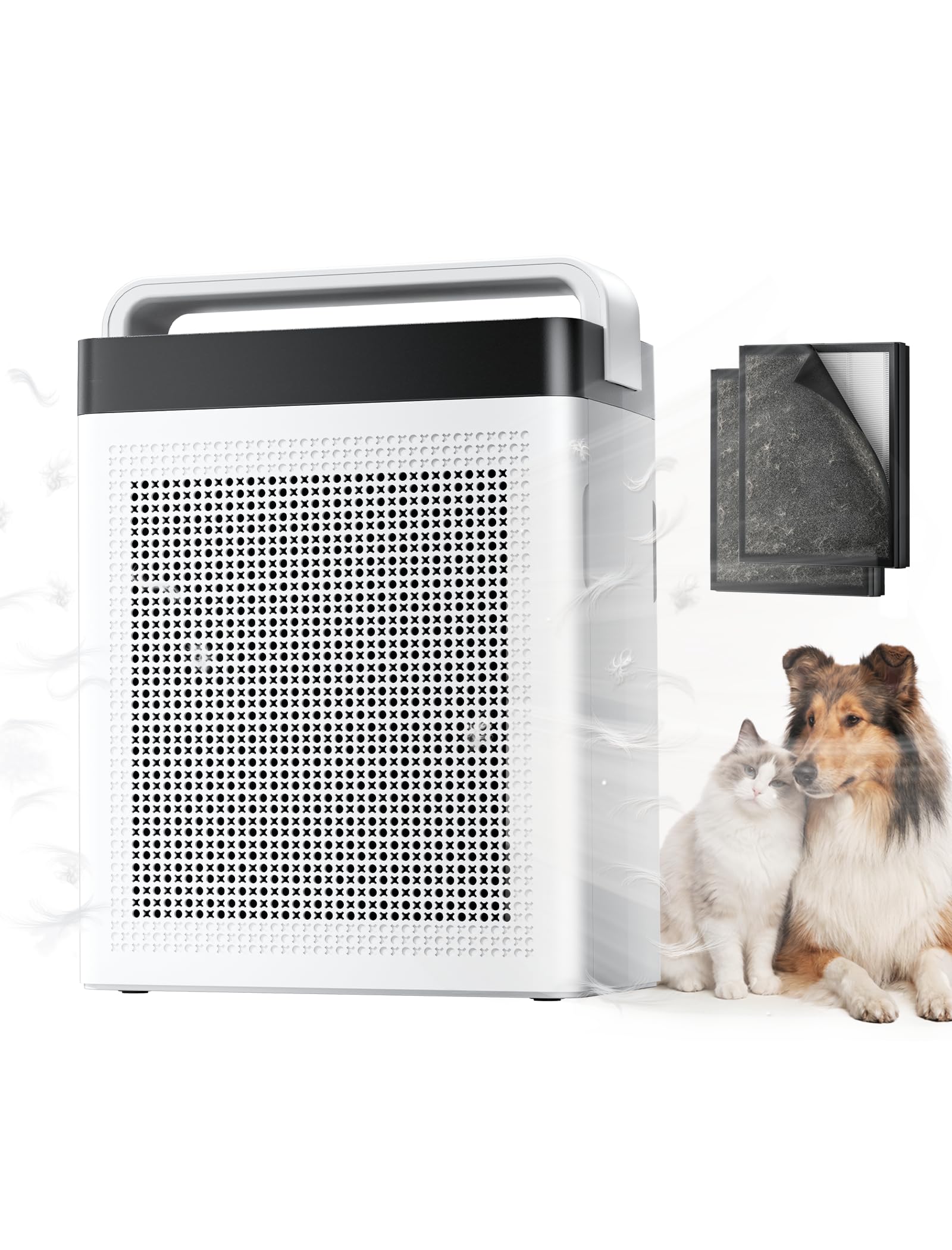 Purificateur d'Air Maison 2500 pi², HEPA Double Entrée d’Air Filtration Préfiltre lavable, Éfficace contre Allergies et Odeurs, Capteur Intelligent de Qualité d'Air pour Bureau Chambre