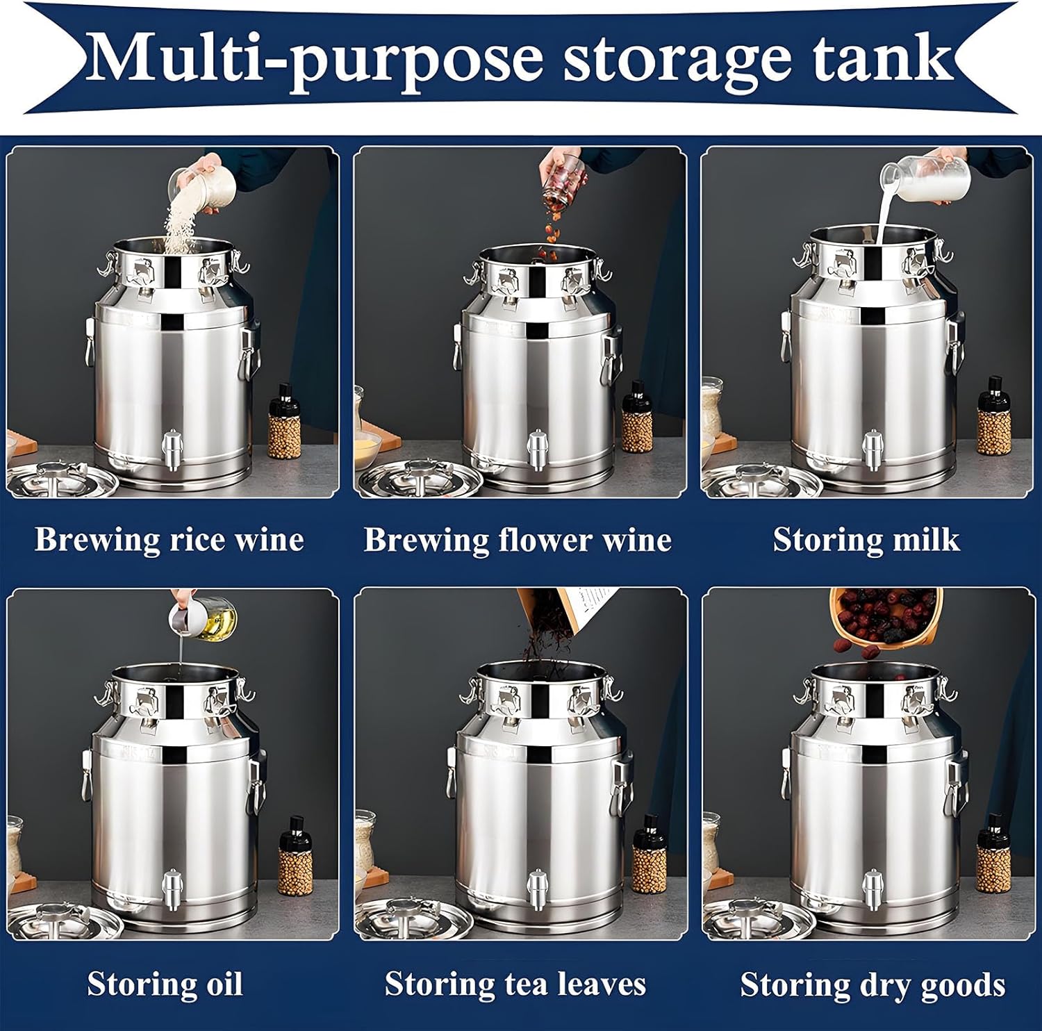 Stainless Steel Sealed Fermentation Tank,Milk Can with Faucet and Sealed Lid,15-125L Transport Container Home Brewing Milk Storage Container,25 * 36CM/15L